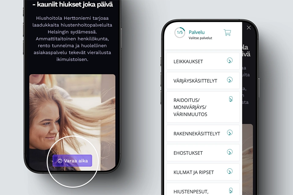 Ajanvaraus responsiivisena mobiililaitteella, tabletilla ja tietokoneella