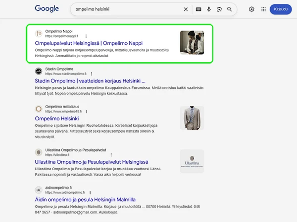 Hakukoneoptimoidut nettisivut Google-hakutuloksissa