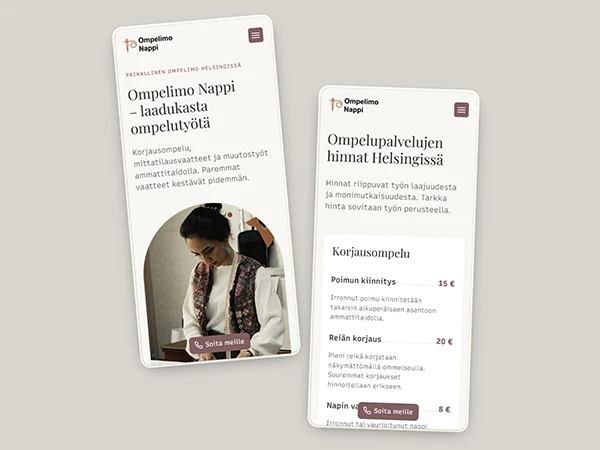 Esimerkki tekoälyllä luoduista ompelimon nettisivuista