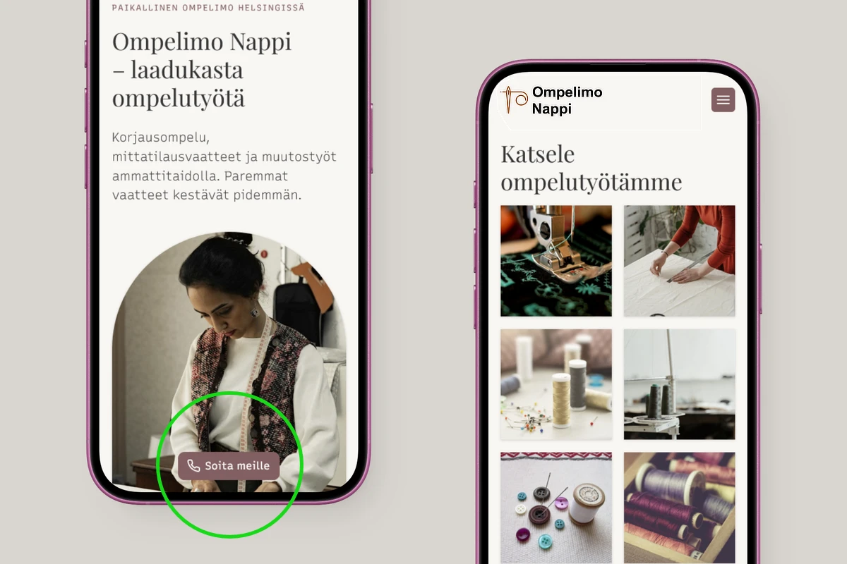 Ajanvaraus ja yhteydenottolomake kotisivuilla