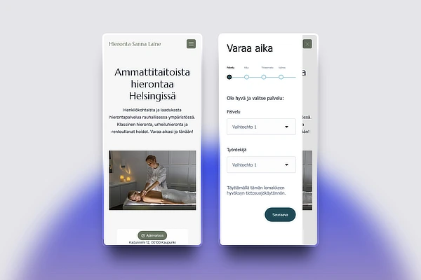 Ajanvaraus hierojan kotisivuilla