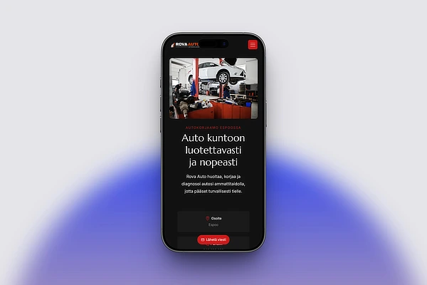 Autokorjaamon kotisivut mobiililaitteella