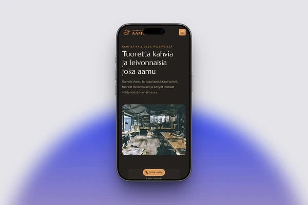 Kahvilan kotisivut mobiililaitteella