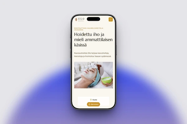 Kauneushoitolan kotisivut mobiililaitteella