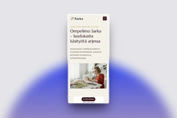 Ompelimon kotisivut mobiililaitteella