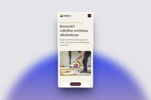 Remonttiyrityksen kotisivut mobiililaitteella