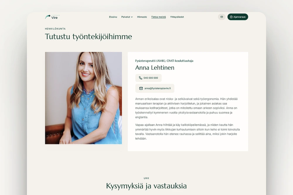Koulutus ja osaaminen fysioterapeutin kotisivuilla