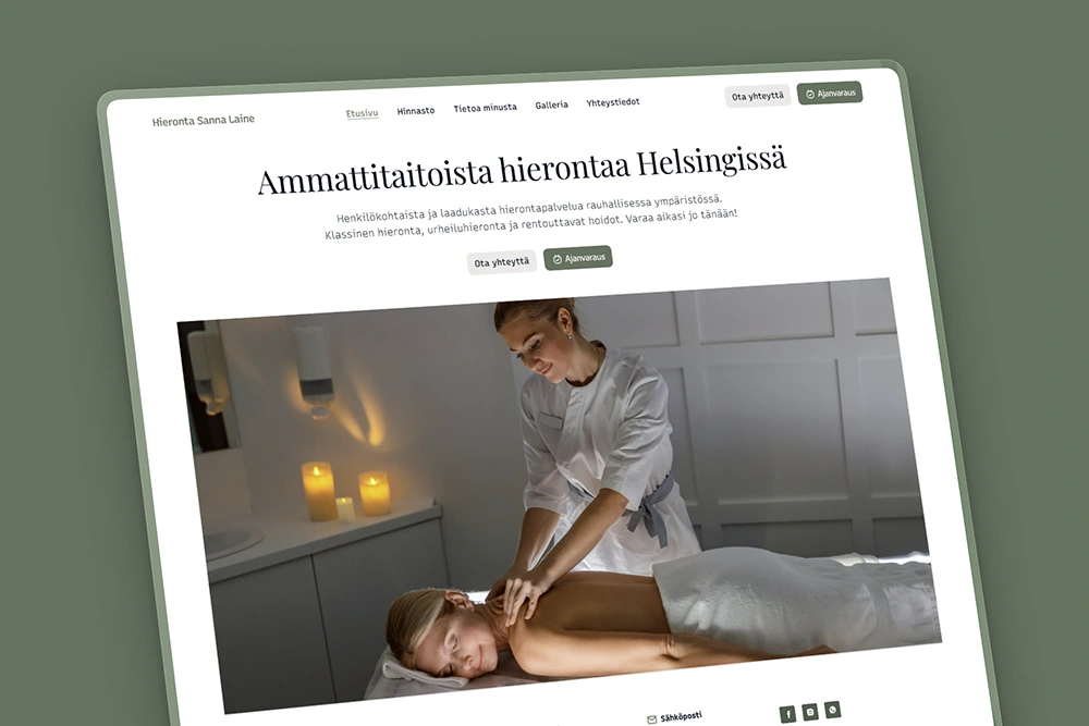 Hierontapalvelun kotisivujen etusivu