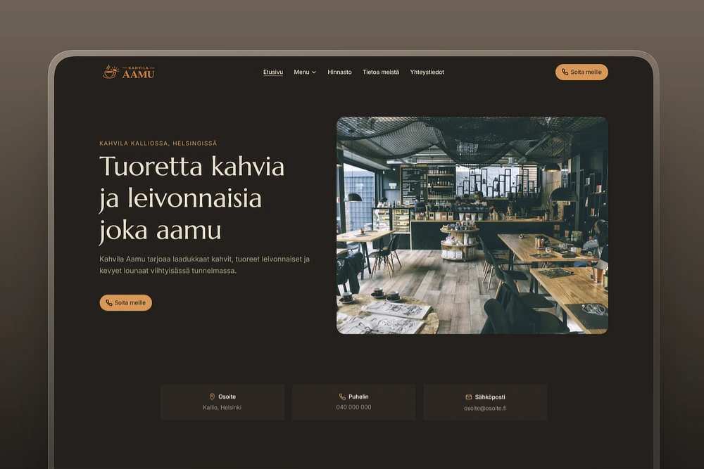 Kahvilan kotisivujen etusivu