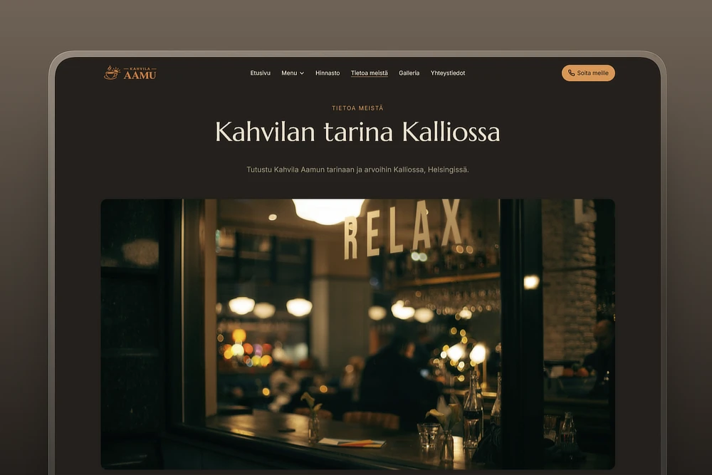 Kahvilan tarina ja tiimi kotisivuilla
