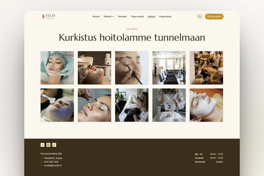 Työnäytteet ja galleria kauneushoitolan kotisivuilla