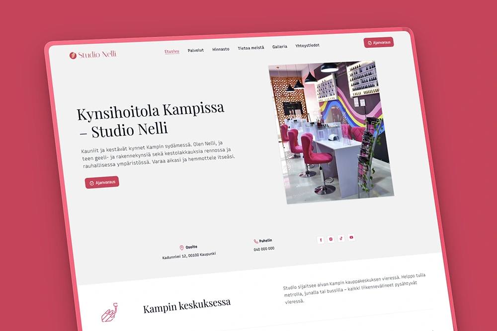Kynsistudion kotisivujen etusivu