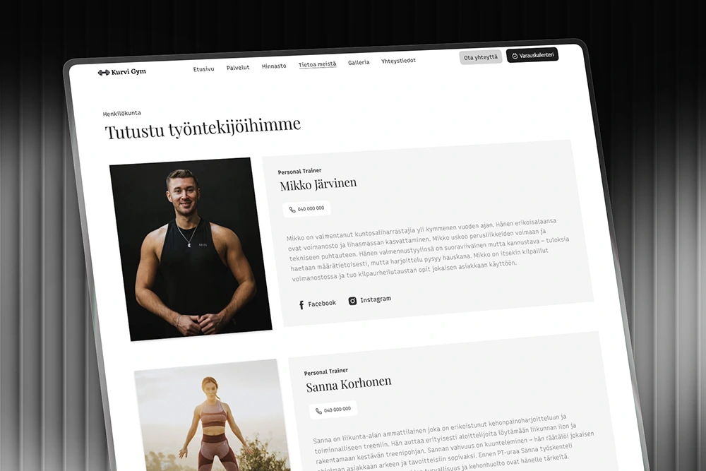 Henkilökunta liikuntakeskuksen kotisivuilla