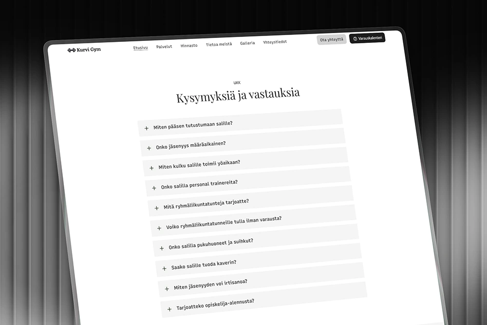 Usein kysytyt kysymykset liikuntakeskuksen kotisivuilla