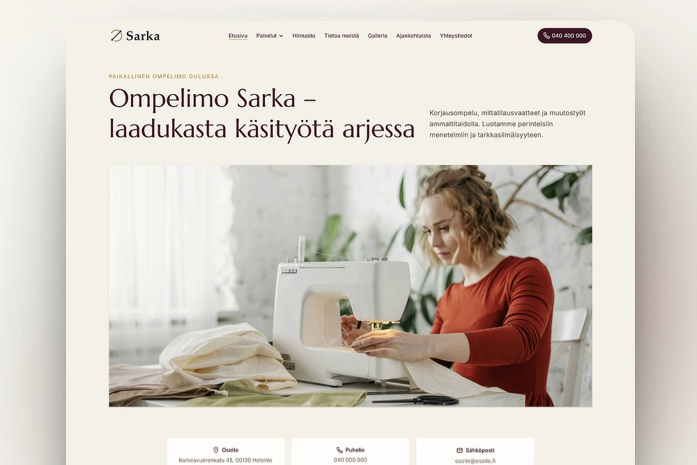 Ompelimon kotisivujen etusivu