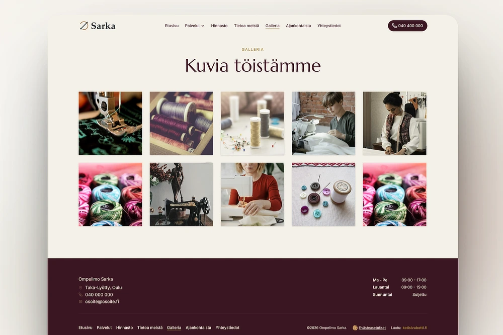 Työnäytteet ja galleria ompelimon kotisivuilla
