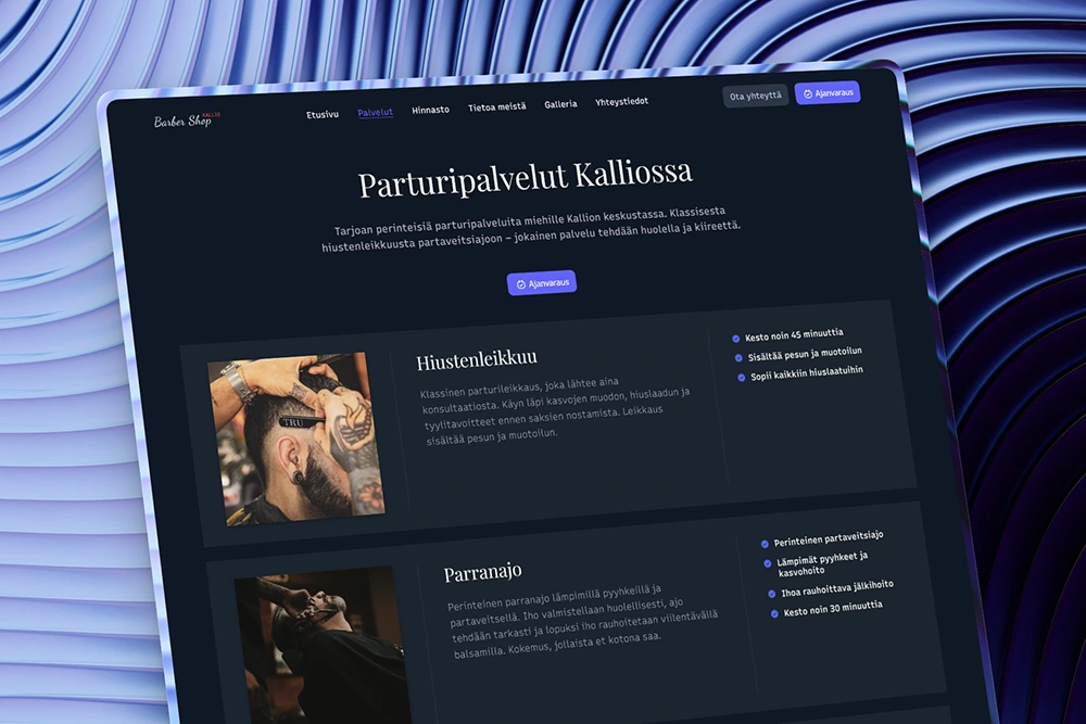 Parturin palveluvalikoima kotisivuilla