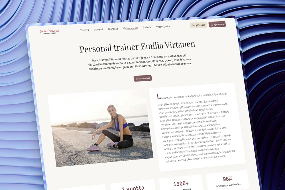 Tietoa minusta -sivu personal trainerin kotisivuilla