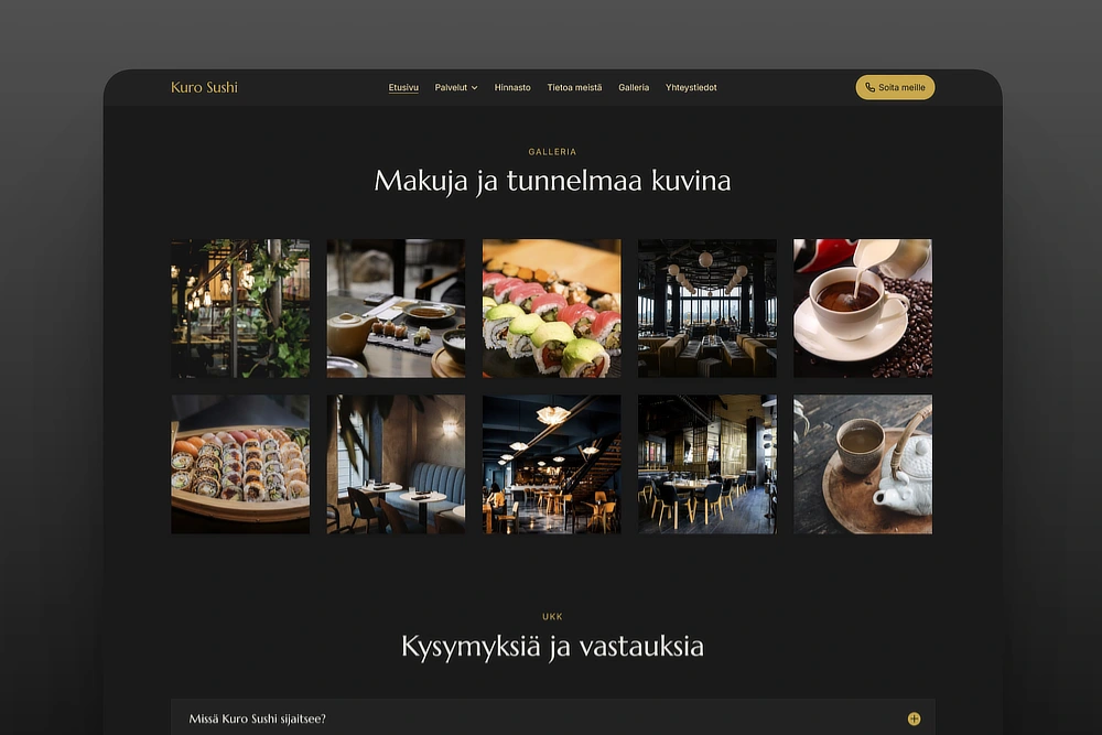 Annoskuvat ja galleria ravintolan kotisivuilla