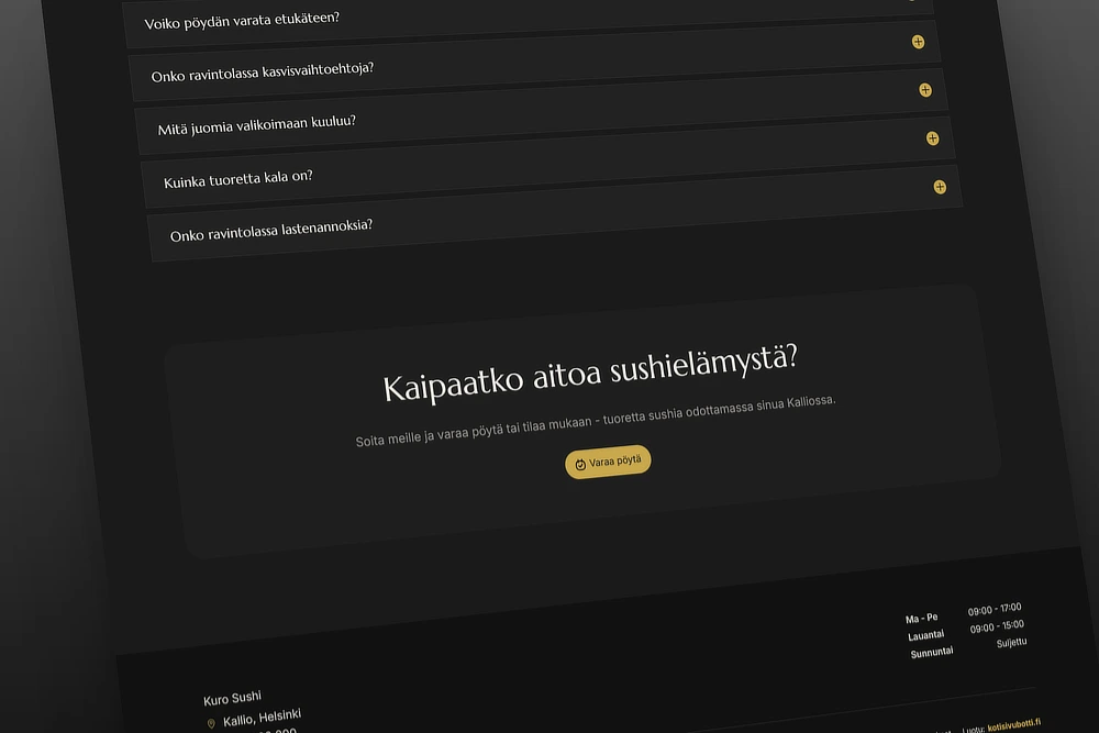 Pöytävaraus ravintolan kotisivuilla