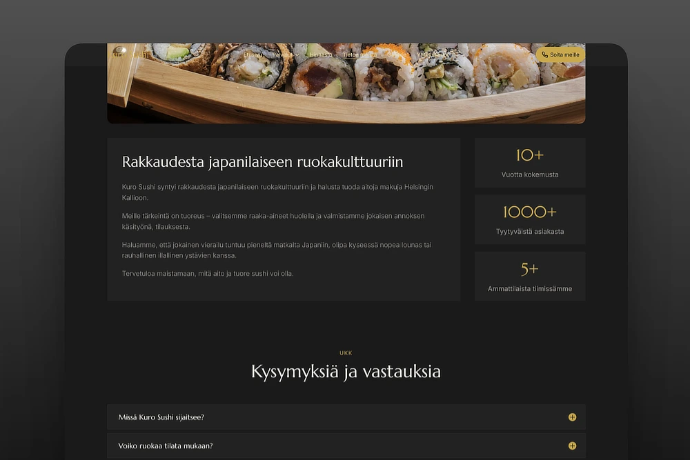 Ravintolan tarina ja tiimi kotisivuilla