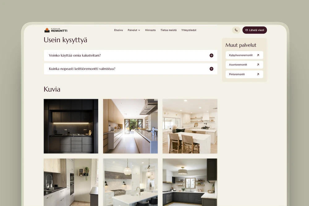 Palvelukohtaiset referenssigalleriat remonttiyrityksen kotisivuilla