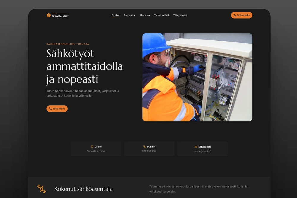Sähköasentajan kotisivujen etusivu