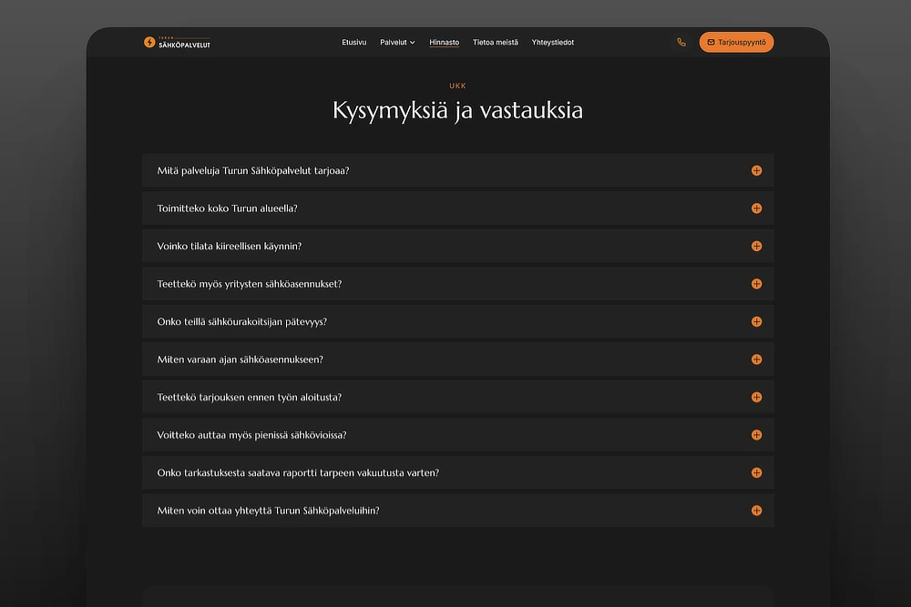 Usein kysytyt kysymykset sähköasentajan kotisivuilla