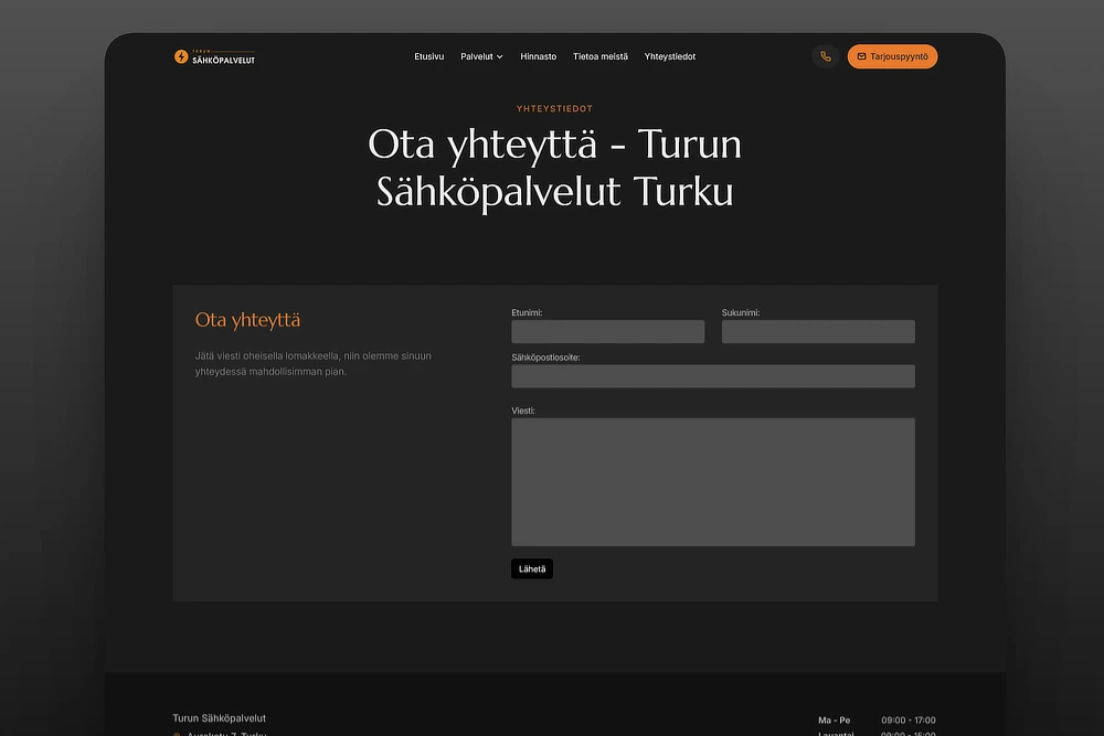 Tarjouspyyntölomake sähköasentajan kotisivuilla