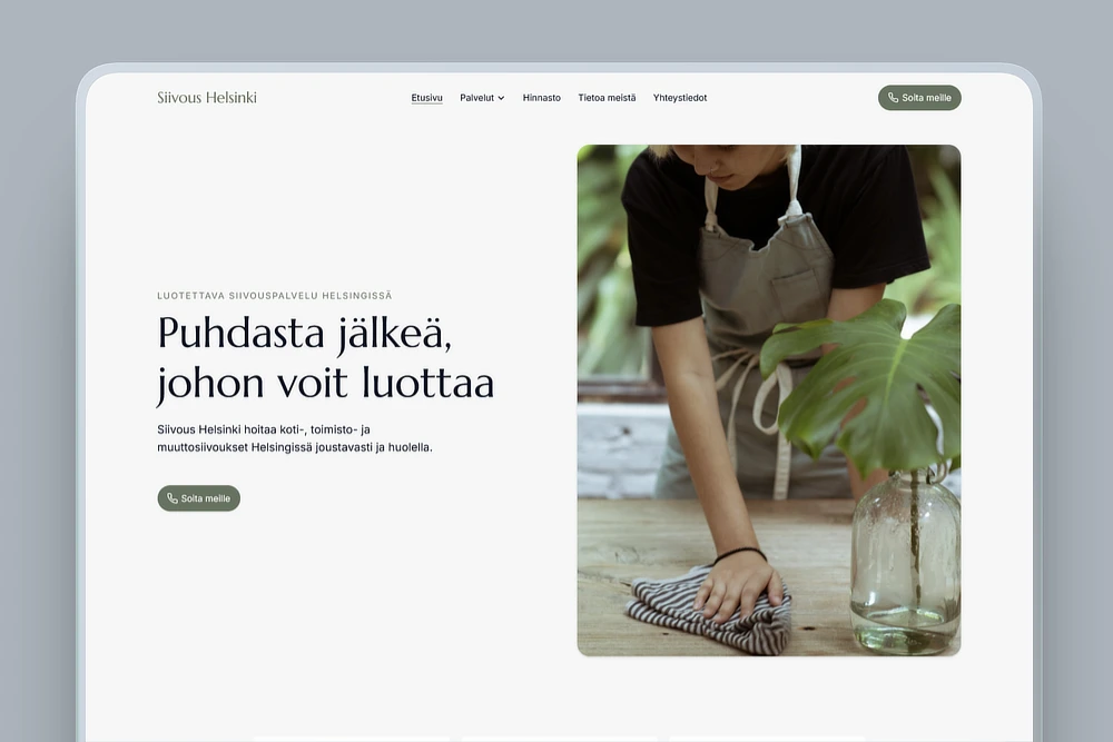 Siivousyrityksen kotisivujen etusivu