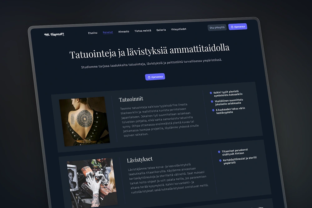 Tatuointipalvelut kotisivuilla