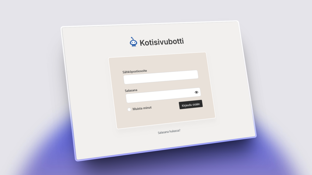 Kirjaudu sisään -sivu, jossa kentät sähköpostiosoitteelle ja salasanalle sekä kirjautumispainike.
